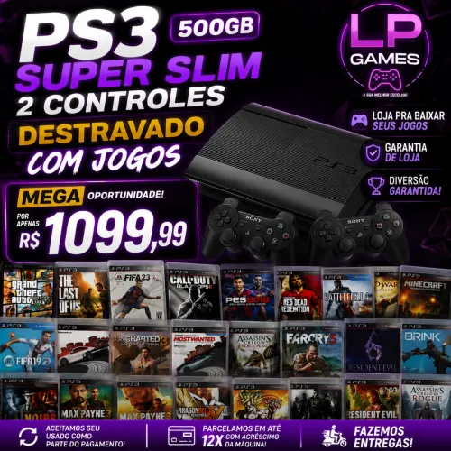 Ps3 super slim 2 controles DESTRAVADO COM GARANTIA 