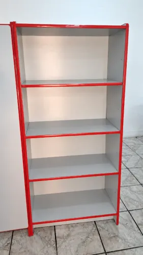 Armário com 4 Prateleiras - Cinza-Claro e Vermelho