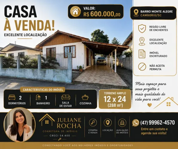 Terreno com casa de madeira, 288m2, Monte Alegre, Camboriú, SC.