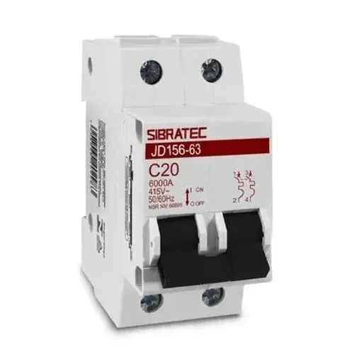 Disjuntor Mini Bipolar JD156 20A Curva C 6kA Sibratec