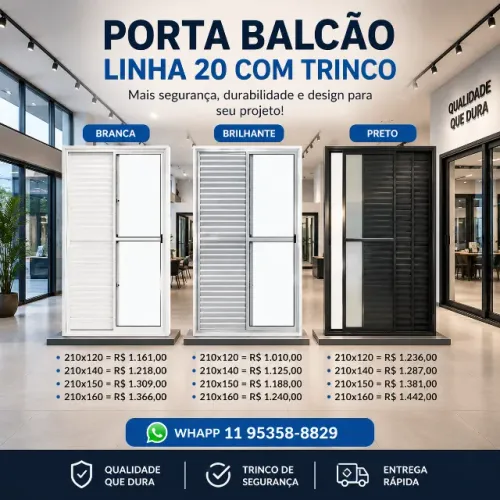 Porta Balcão de Alumínio Linha 20 com Trinco - Direto da Fábrica pagto na entrega