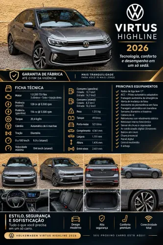 Volkswagen Virtus Highline 200 TSI 1.0 Flex 12V AUT 2026