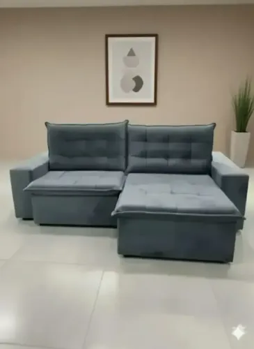 Estofado Londres 2,52m Cinza Veludo - Pillow 10cm e Encosto Regulável