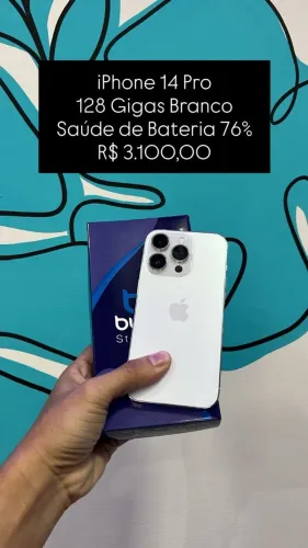 Seminovo: iPhone 14 Pro 128GB / Branco / Saude de Bateria 76% - Loja Fisica