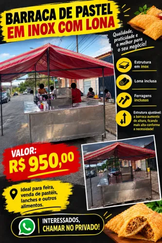 BARRACA DE PASTEL EM INOX COM LONA