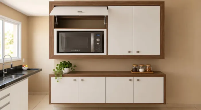 Móvel de Cozinha Premium Sob Medida - Aéreo Micro-ondas + Balcão Buffet