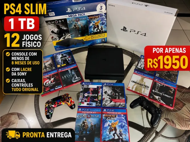 PS4 PlayStation 4 1 TB 12 jogos físico todo original com lacre da Sony