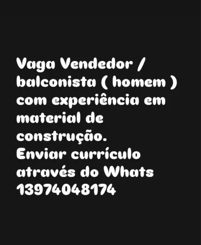 Vaga vendedor loja de material construção 