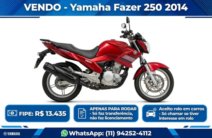 VENDO - YAMAHA FAZER 250 - 2014 - VERMELHA