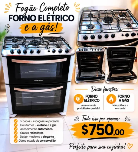  fogão 5 bocas, 2 fornos 