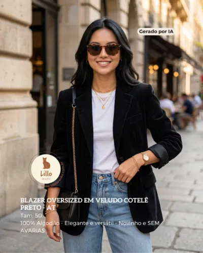 Blazer Oversized em Veludo Cotelê Preto - AT