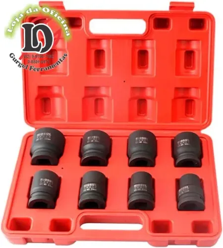 Jogo de soq de impacto curto 8pcs 3/4" 19, 22, 24, 27, 30, 32, 33 e 38 mm - Riosul tools