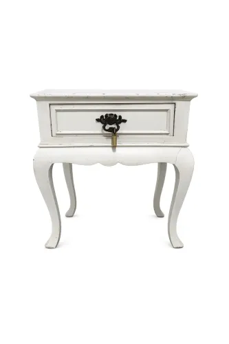 Mesa lateral estilo Luís XV / Provençal branca com pátina