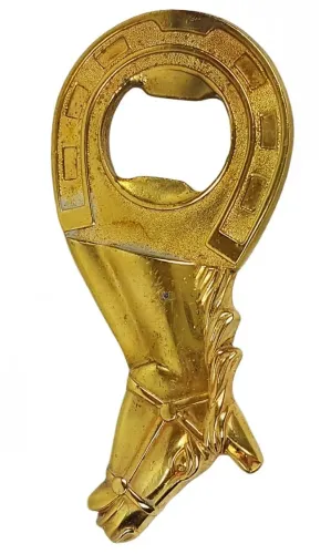 Abridor Garrafas Bronze maciço dourado Cabeça De Cavalo E Ferradura*