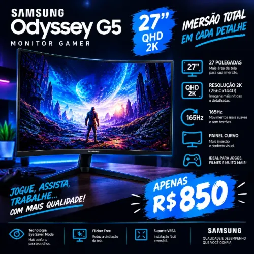 Monitor Gamer Samsung Odyssey G5 27? 2K 165Hz - Super Oportunidade!