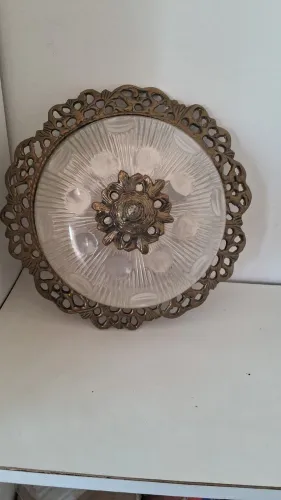 Plafon Antigo Vidro E Bronze Colonial Vintage Retro Bel