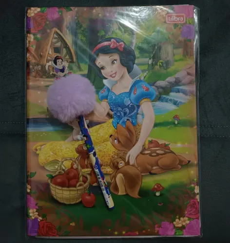 Caderno Tilibra e Caneta da Tris Branca de Neve Coleção Princesa Disney 