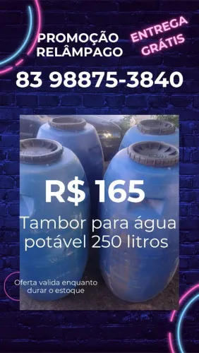 Tambor para água potável de 250 litros tampa rosqueável entrega grátis