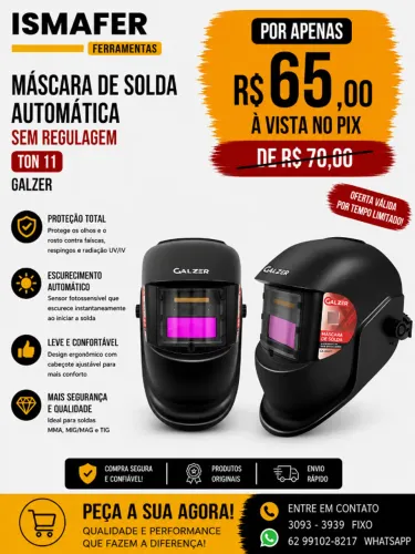 MÁSCARA DE SOLDA AUTOMÁTICA SEM REGULAGEM TON 11 GALZER
