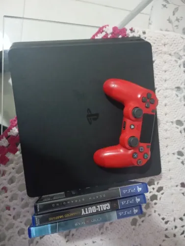 PlayStation 4 Slim - Ótimo Estado + Controle Vermelho + 3 Jogos Mídia Física