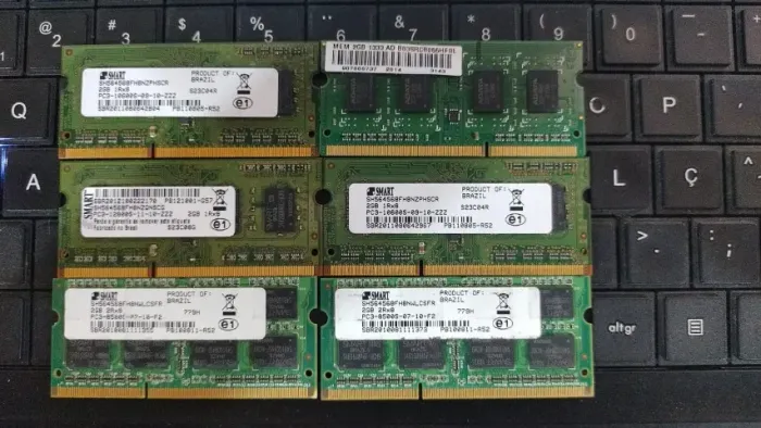 Lote 6 Memórias Notebook 2GB DDR3 SODIMM 1333MHz Smart - Testadas e Funcionando