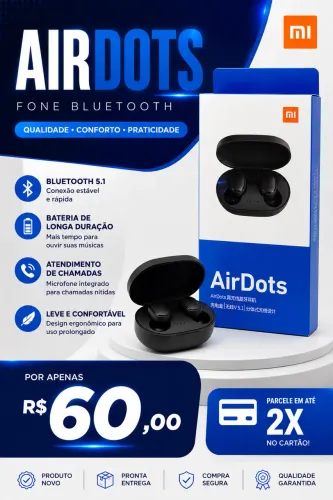 Fone Bluetooth AirDots - Novo e lacrado.