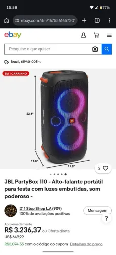 Vendo caixa de som original JBL,em perfeito estado usado poucas vezes