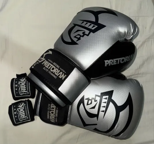 Luvas pretorian + bandagem spank para muay thai/boxe