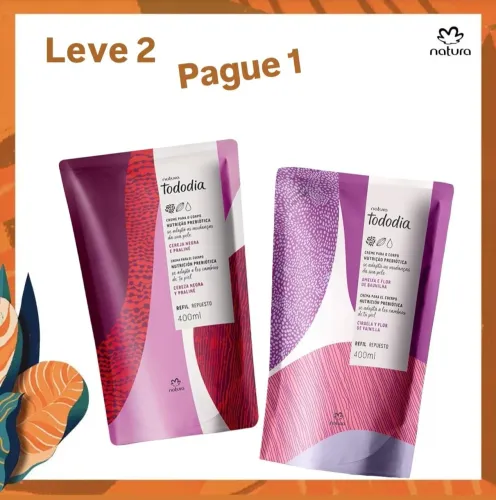 Leve 2 Pague 1 - Refil Creme Corporal Hidratante Natura Tododia 400ml cada