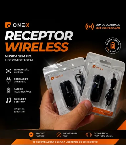 receptor Bluetooth com entrada P2 (3.5mm).