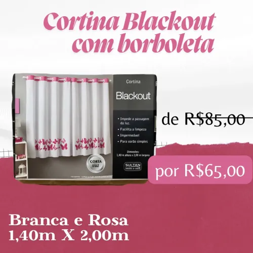 Cortina Corta Luz Blackout Sultan Borboletas Rosa (Nova)