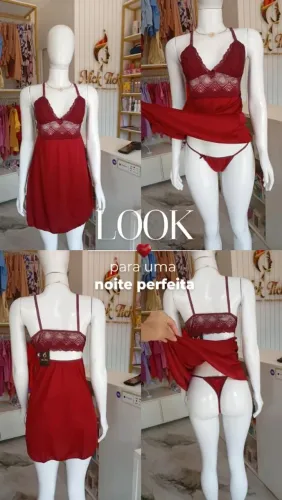 Camisola em Renda Premium Poliamida com calcinha