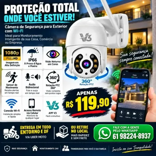 Câmera de Segurança para Exterior com Wi-Fi, Full HD 1080p, IP66 à Prova d'Água