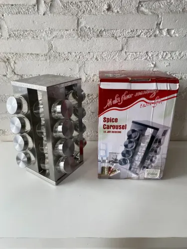 Rf441 Carrossel Porta Temperos Inox com 16 Potes e Base Giratória Cozinha Gastronomia Rece