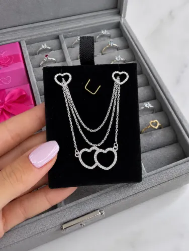 Colar Prata 925 Legítima Cravejado - Novo - Conjunto