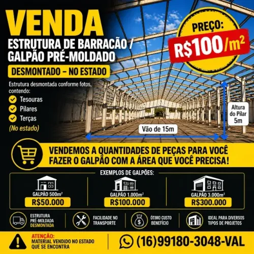 Estrutura de galpão pré-moldado desmontado
