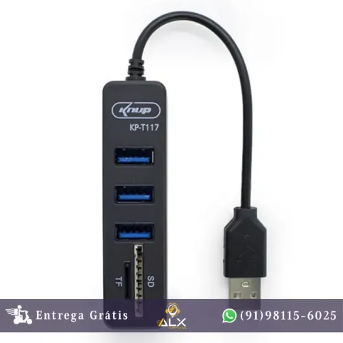 Hub Usb 2.0 3 Portas C/ Leitor de Cartão - Kp-t117 *ENTREGA GRÁTIS*