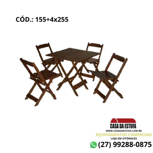 Conjunto Bar 70 x 70 - Mesa e 4 Cadeiras - Cor Imbuia - Maplan Móveis de Madeira