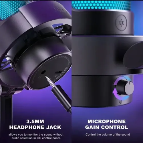Microfone Condensador Gamer Fifine A8 USB-C Preto com LED