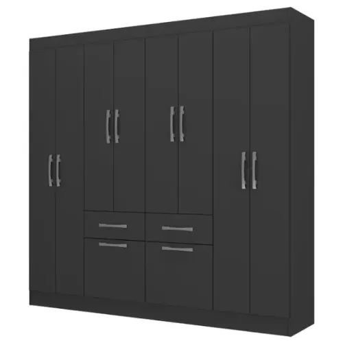 Guarda Roupa Solteiro Rubi 8 Portas Com Montagem Grátis No Preto