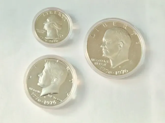 3 Moedas Prata Estados Unidos Comemorativa Bicentenário Usa