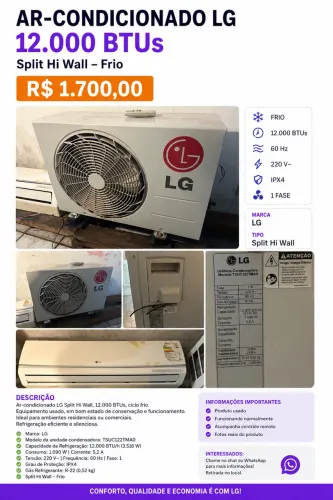 Ar-condicionado LG Split Hi Wall 12.000 BTUs - 