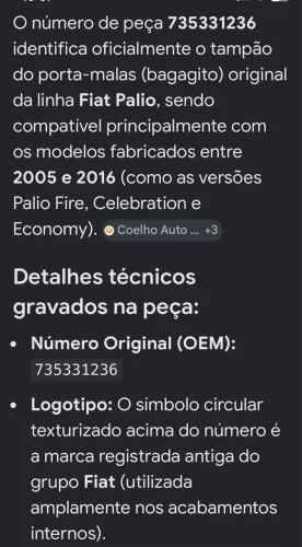 tampão do porta-malas (bagagito) original da linha Fiat Palio