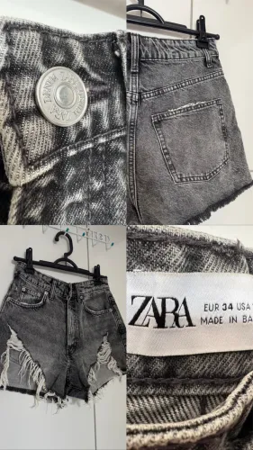 SEMINOVO short jeans destroyed da Zara em lavagem cinza-escuro/grafite