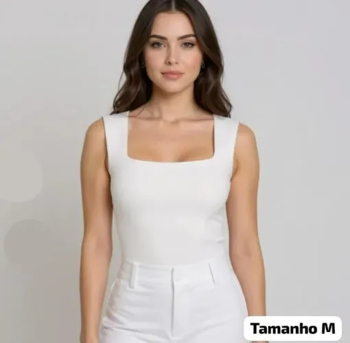Body Feminino Branco Decote Quadrado Alça Grossa M Novo