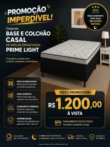 Oferta! Conjunto Base com Colchão Casal de Molas Ensacadas Prime Light