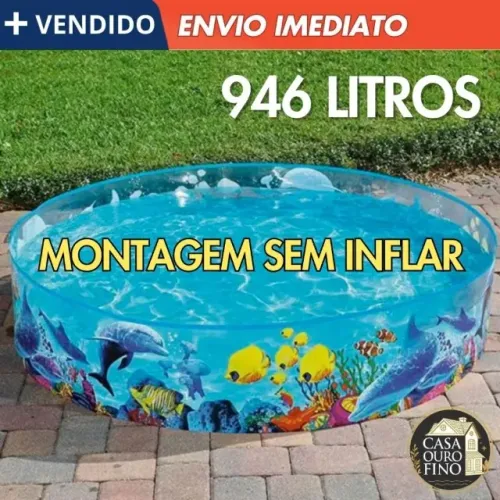Piscina Redonda Infantil Semirigida 946 Litros Pre Moldada Sem inflar Peixinhos Fundo do M