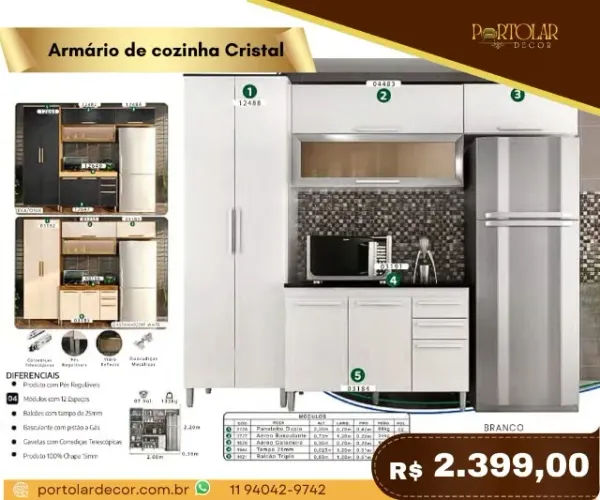 Armário de cozinha cristal, a pronta entrega