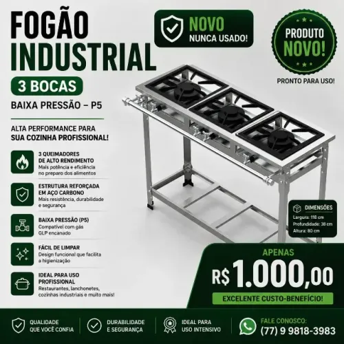 Fogão Industrial NOVO 3 Bocas