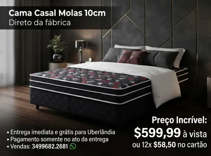 Cama box Casal Molas 10cm $599,99 A vista 12x 58,50 no cartão de crédito